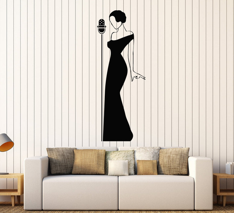 Виниловая наклейка на стену певица женщина ретро микрофон наклейки уникальный подарок (812ig)