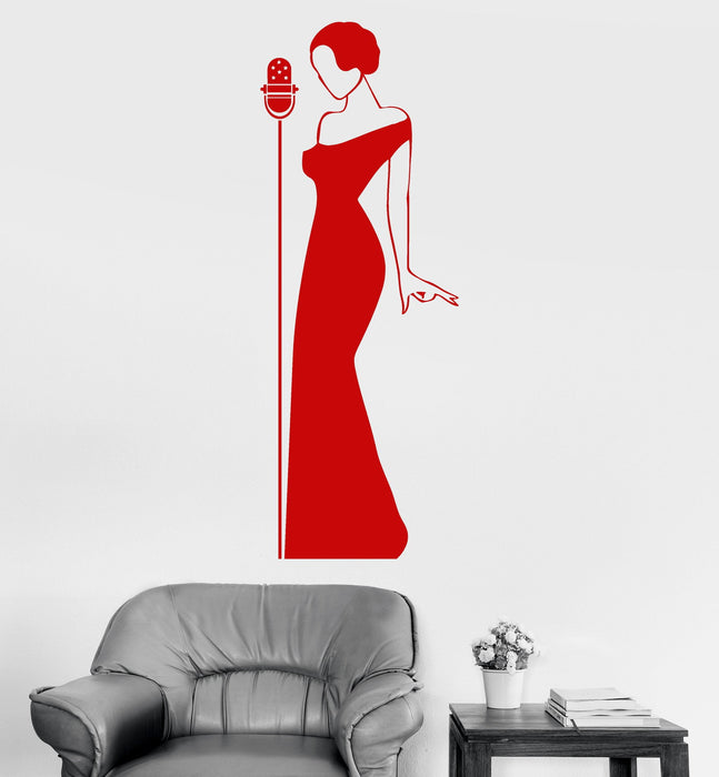 Vinyl Wall Decal Singer Woman Retro Microphone Stickers Unique Gift (812ig)
