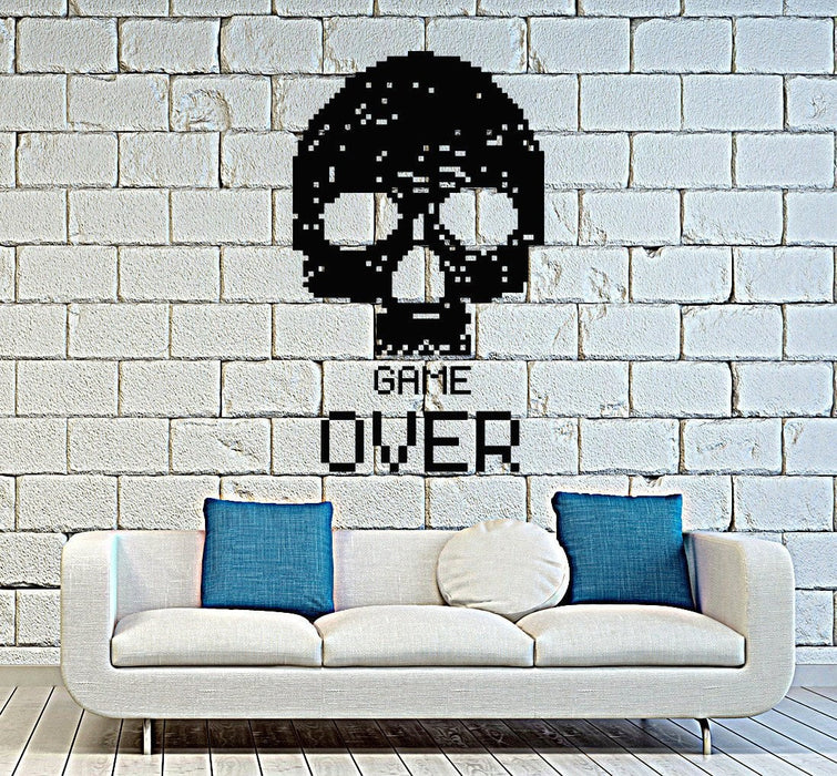 Vinyl Wall Decal Gamer Skull Pixel Video Games Playroom Stickers Mural Unique Gift (053ig)