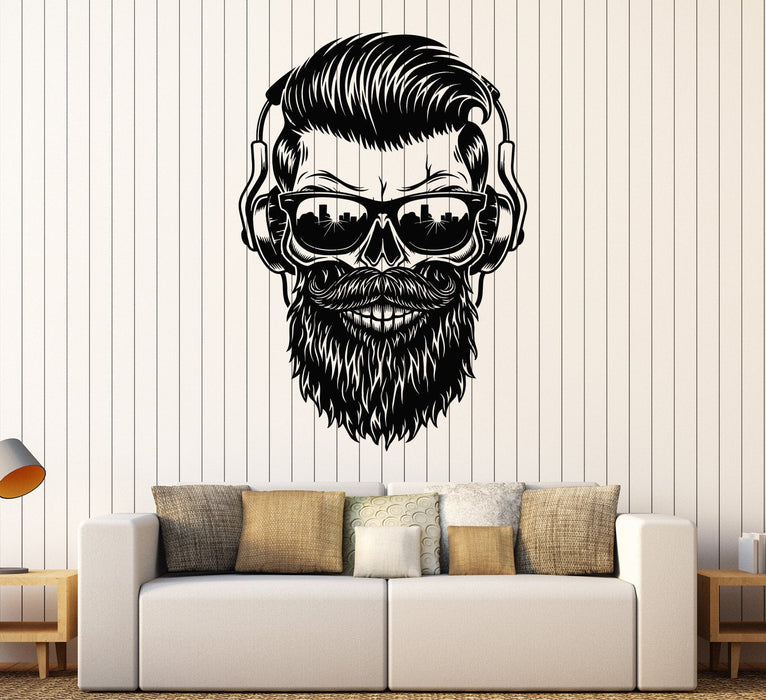 Vinyl Wall Decal Hipster Skull Sunglasses Musical Headphones Stickers Unique Gift (1447ig)