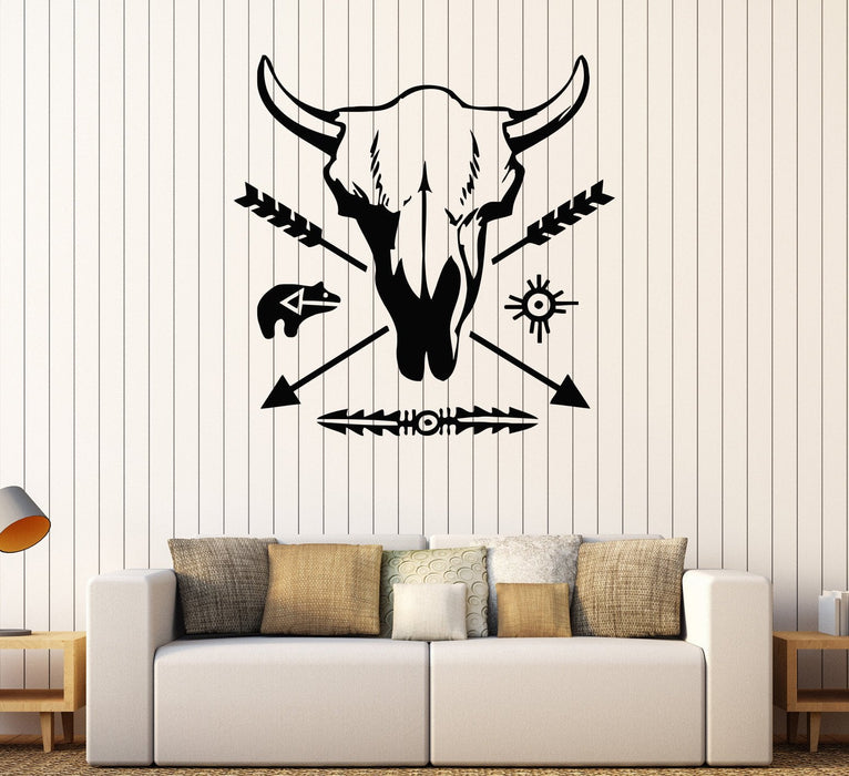 Vinyl Wall Stickers Ethnic Decor Pattern Bull Skull Arrow Decal Mural Unique Gift (176ig)