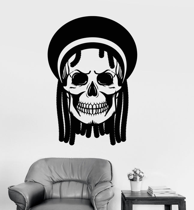 Vinyl Wall Decal Skull Dreadlocks Rastafarian Cannabis Hippie Stickers Unique Gift (911ig)