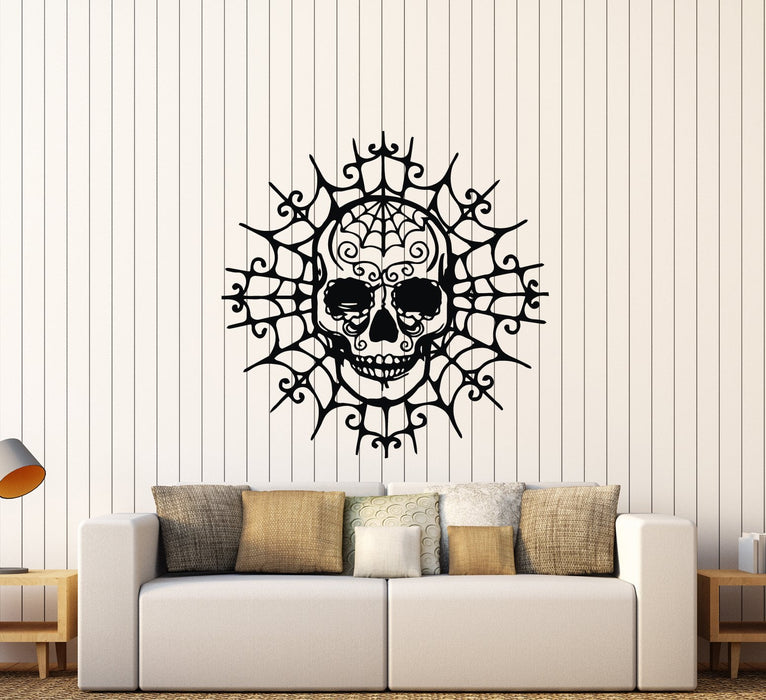 Vinyl Wall Decal Calavera Skull Spider Web Gothic Style Stickers (3135ig)