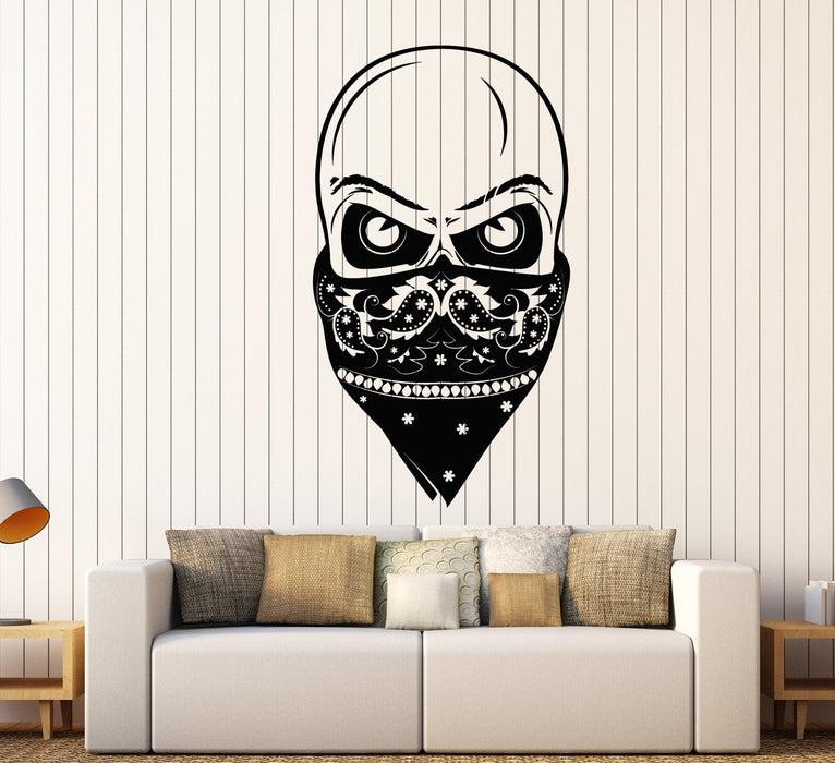 Autocollant mural en vinyle pour chambre d'adolescent, motif tête de mort, bandana, style bandit, cadeau unique (1808ig)