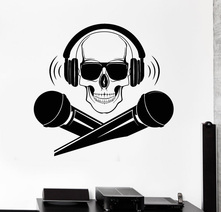 Vinyl Wall Decal Skull DJ Microphone Headphones Music Stickers Unique Gift (ig4458)
