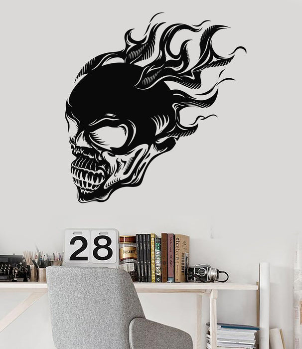 Vinyl Wall Decal Skull Fire Skeleton Teen Room Decor Stickers Unique Gift (ig3332)