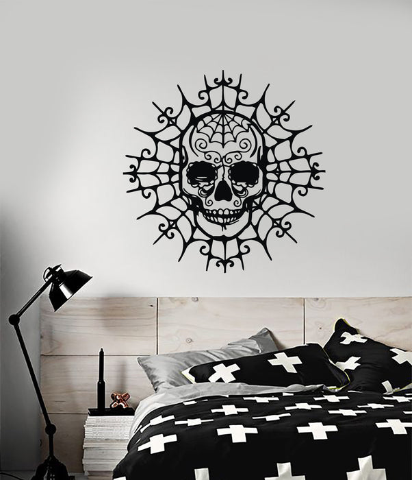 Vinyl Wall Decal Calavera Skull Spider Web Gothic Style Stickers (3135ig)