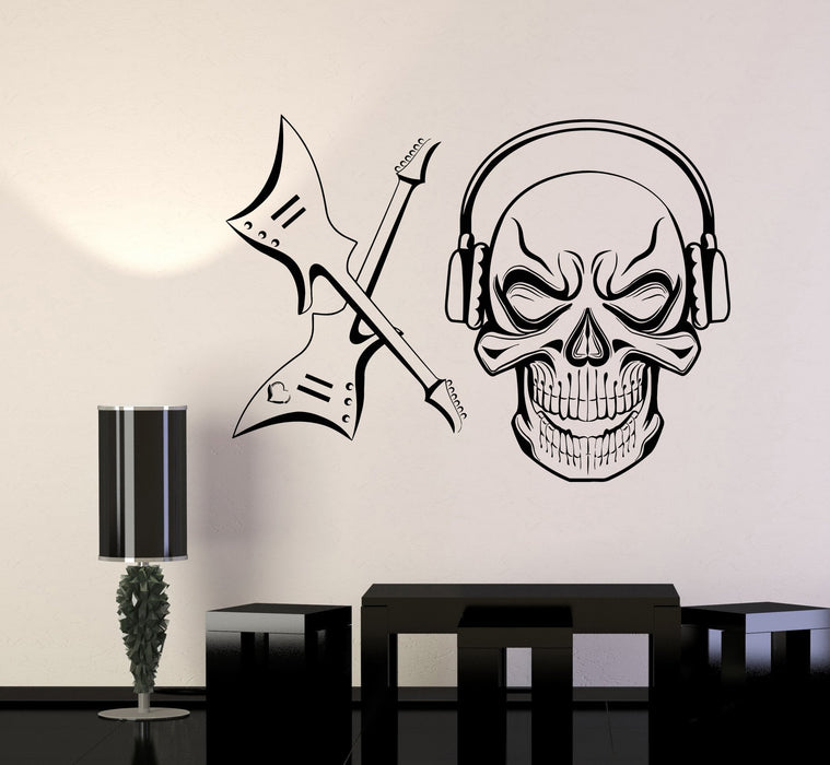 Vinyl Wall Decal Skull Guitars Headphones Music Pop Rock Stickers Unique Gift (ig3799)