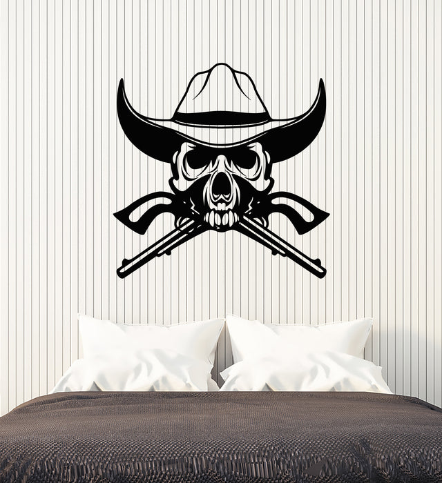 Vinyl Wall Decal Western Cowboy Hat Skull Revolvers Stickers (3487ig)