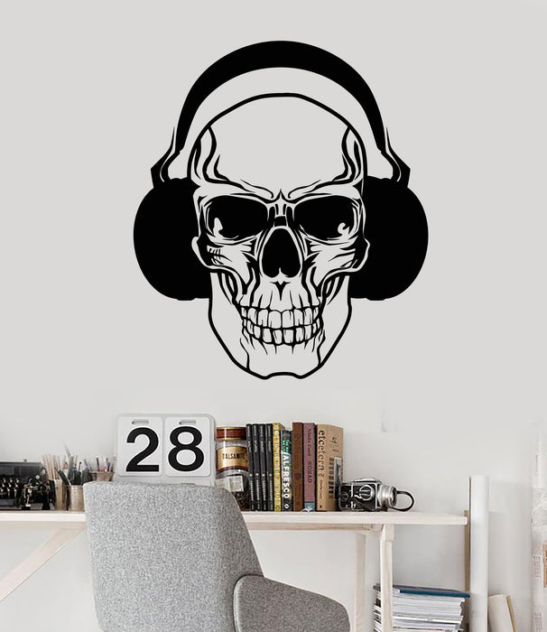 Autocollant mural en vinyle pour chambre d'adolescent, motif tête de mort, amoureux de la musique, casque, cadeau unique (1806ig)