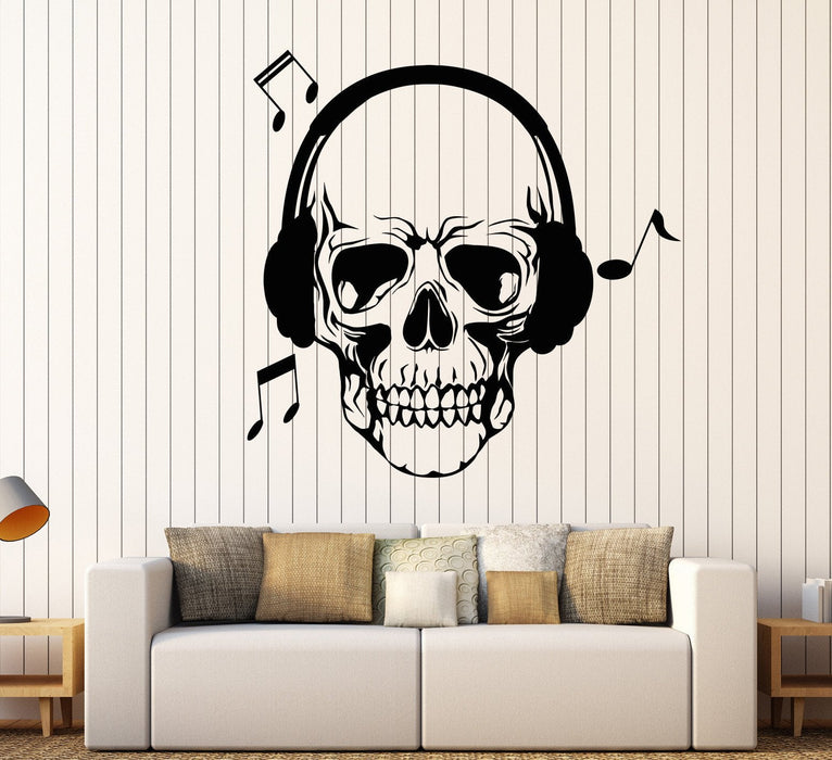Vinyl Wall Decal Skull Love Song Music Headphones Stickers Unique Gift (680ig)