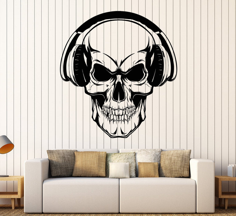 Autocollant mural en vinyle avec tête de mort et casque musical pour chambre d'adolescent, cadeau unique (ig3763)