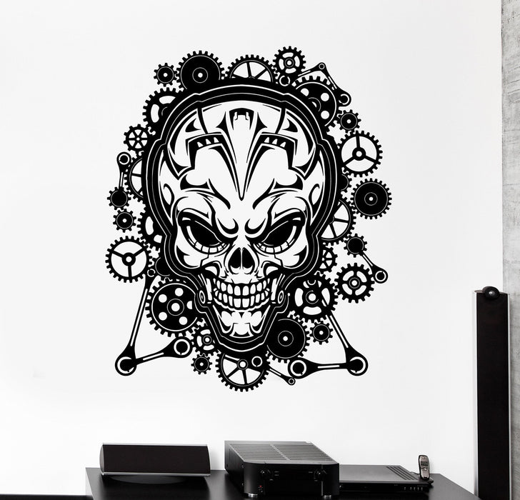 Vinyl Wall Decal Skull Steampunk Gears Teen Room Stickers Mural Unique Gift (ig4422)