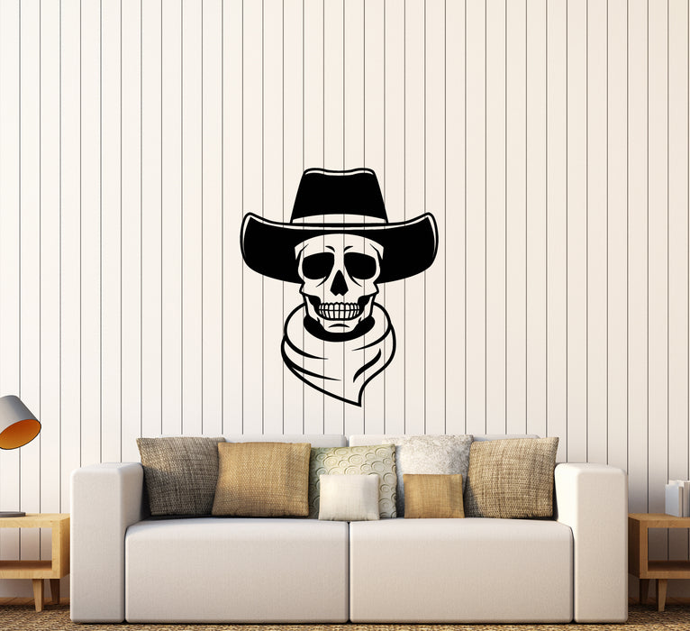 Vinyl Wall Decal Western Cowboy Hat Skull Wild West Stickers (3787ig)