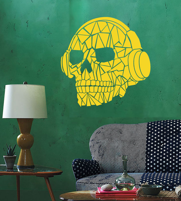 Vinyl Wall Decal Abstract Skull In Music Headphones Glass Shards Stickers (4039ig)