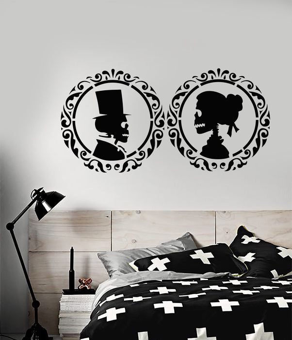Vinyl Wall Decal Gentleman Lady Skull Man And Woman Bedroom Decor Stickers (3132ig)