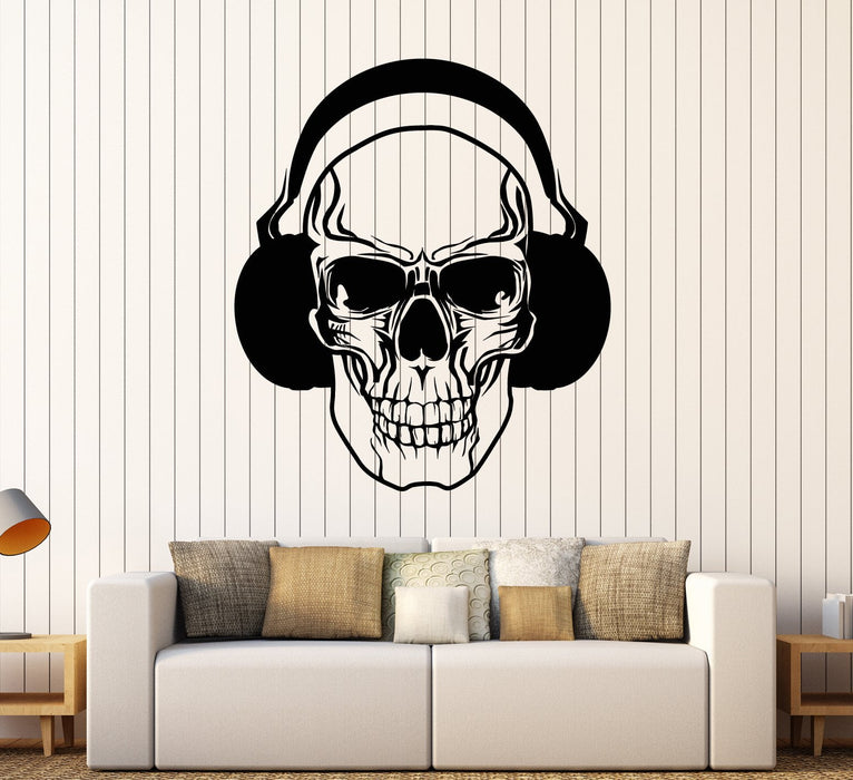 Autocollant mural en vinyle pour chambre d'adolescent, motif tête de mort, amoureux de la musique, casque, cadeau unique (1806ig)