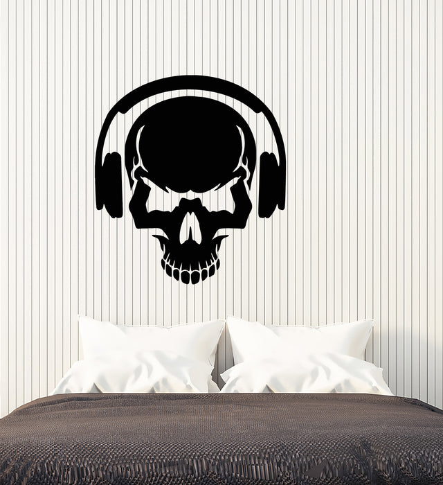 Виниловые наклейки на стену Череп любителя музыки Наклейки для наушников (3474ig)