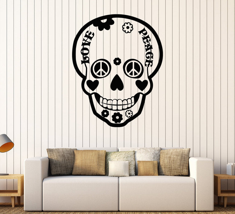 Vinyl Wall Decal Skull Love Peace Hippie Stickers Mural Unique Gift (361ig)