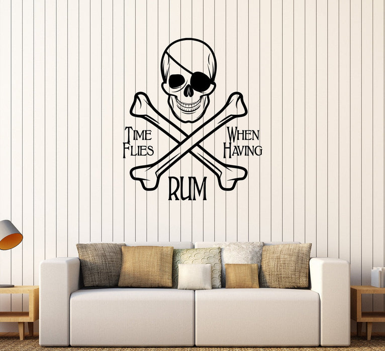 Vinyl Wall Stickers Pirate Skull and Bones Quote Alcohol Bar Decal Unique Gift (297ig)