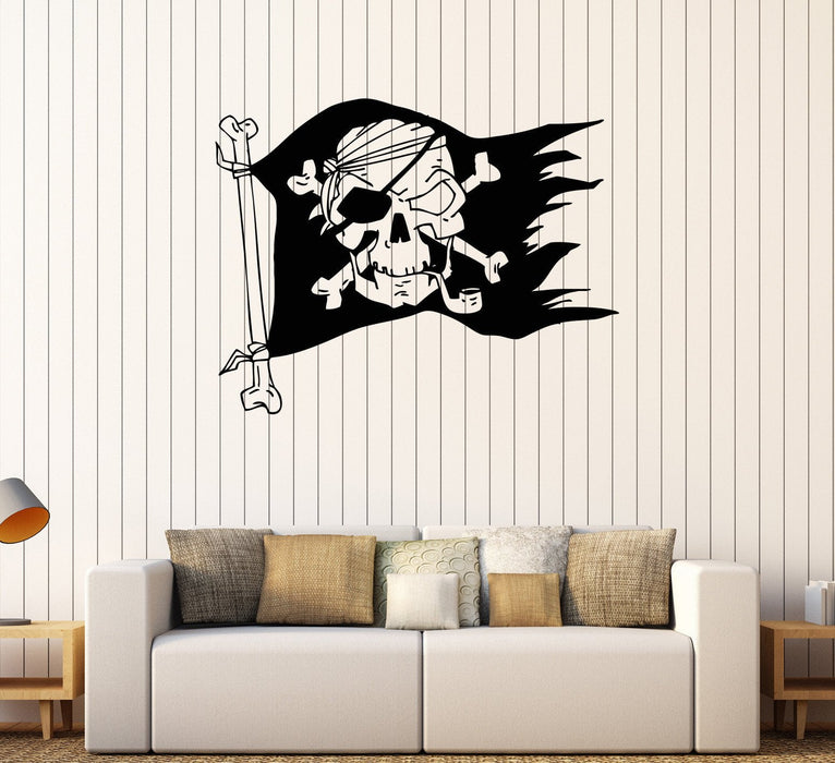 Vinyl Wall Decal Jolly Roger Pirate Flag Skull And Bones Stickers Unique Gift (372ig)