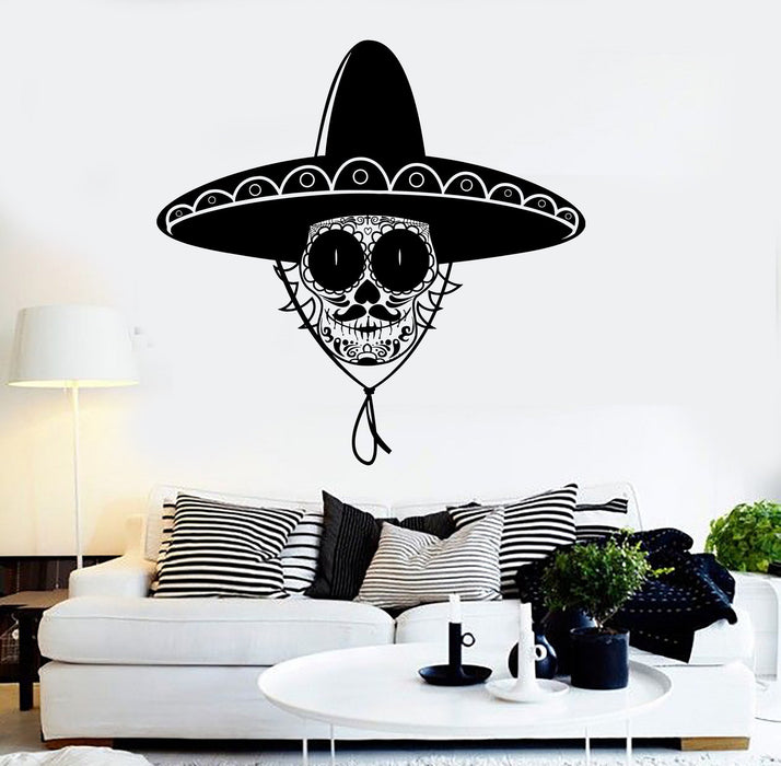 Vinyl Wall Decal Skull Sombrero Mexican Art Latin America Stickers Unique Gift (ig3794)