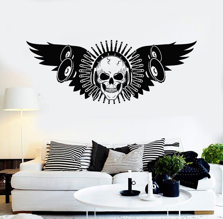 Vinyl Wall Decal Music Sound Skull Wings Musical Art Stickers Unique Gift (ig4015)