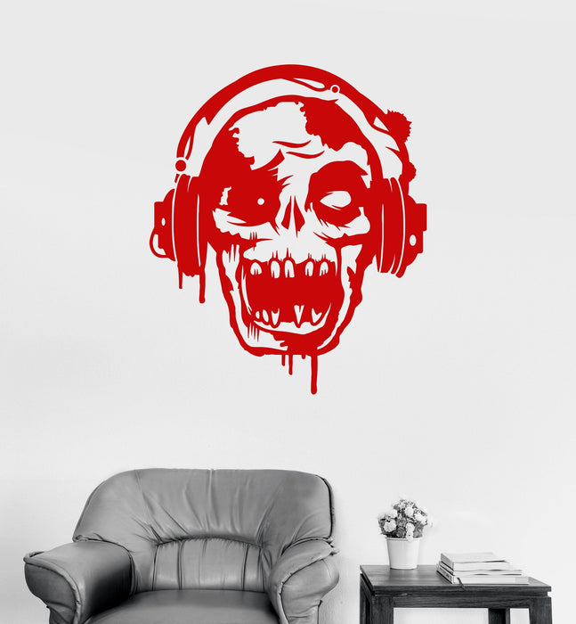 Vinyl Wall Decal Zombie Gamer Headphones Teen Room Stickers Unique Gift (621ig)