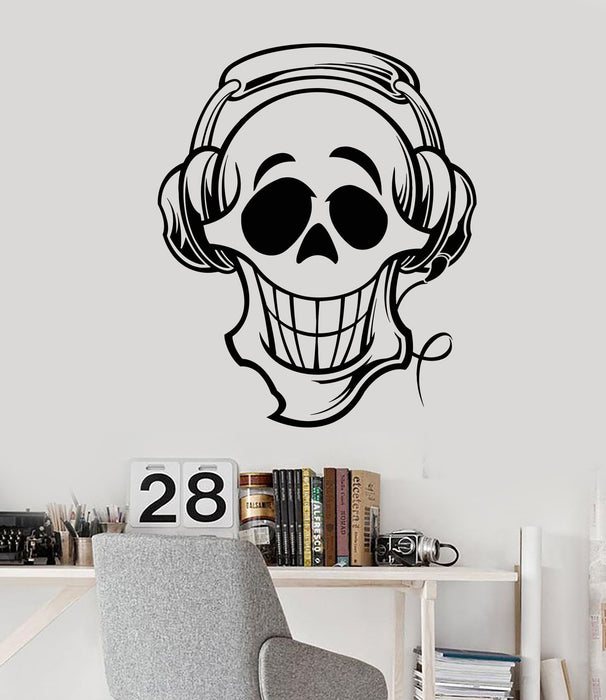 Vinyl Wall Decal Funny Skull Gamer Player Headphones Music Lovers Stickers Unique Gift (916ig)