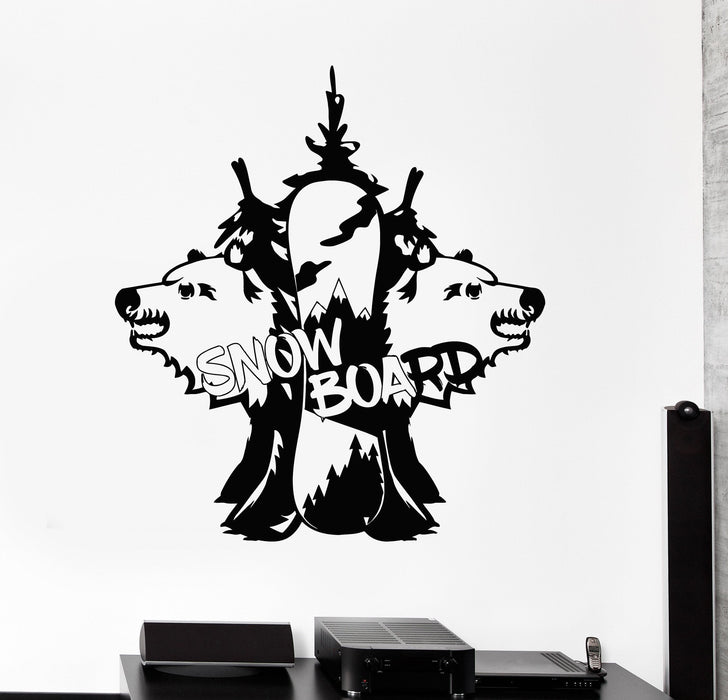 Vinyl Wall Decal Snowboard Bears Tree Snowboarding Stickers Murals Unique Gift (ig4863)