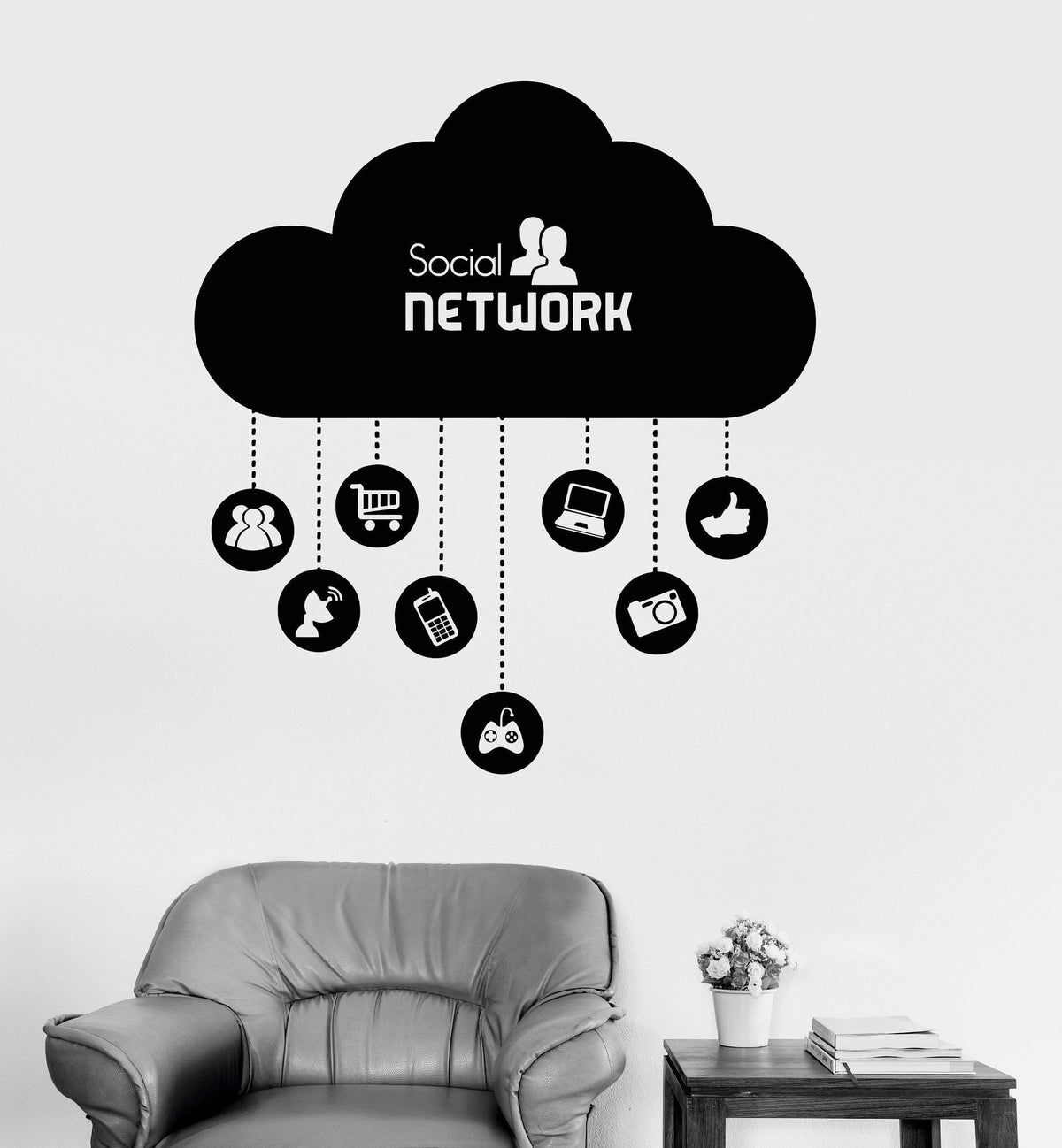 Vinyl Wall Decal Cloud Social Network Computer Technology IT Stickers ...