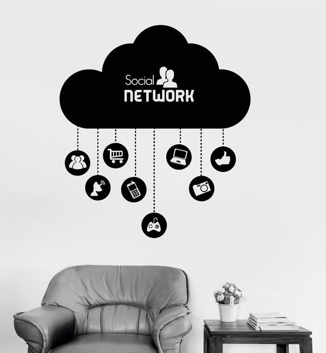 Vinyl Wall Decal Cloud Social Network Computer Technology IT Stickers Unique Gift (ig4073)