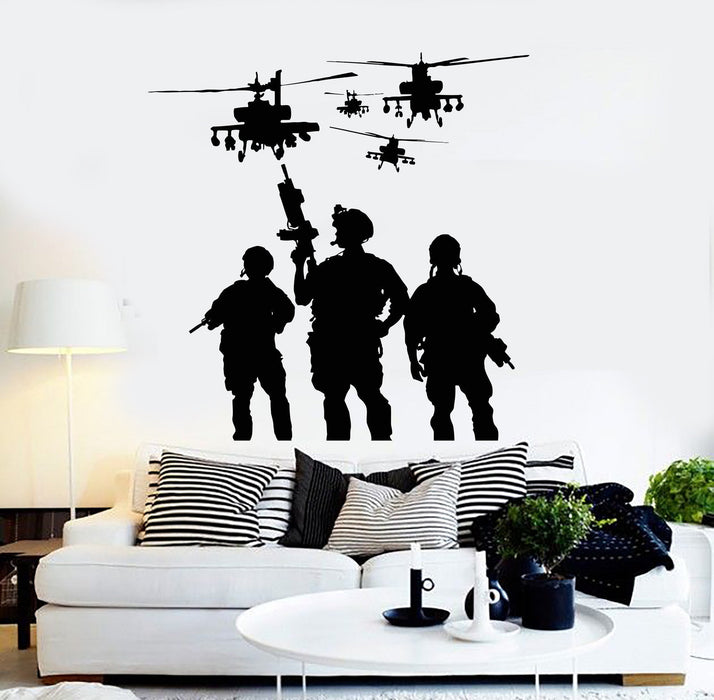 Vinyl Wall Decal Soldiers Helicopters Military War Stickers Mural Unique Gift (ig3801)