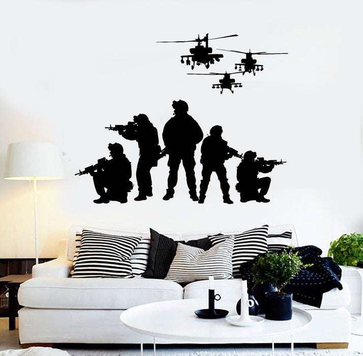 Vinyl Wall Decal Soldiers Helicopters Patriotic Art Military Stickers Unique Gift (ig4077)