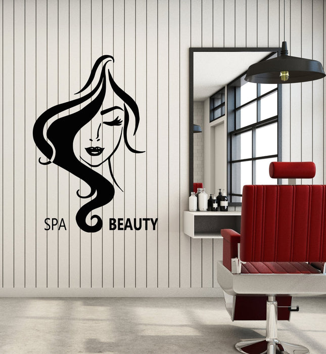 Vinyl Wall Decal Girl Face Beauty Hair Salon Signboard Logo Stickers (3124ig)