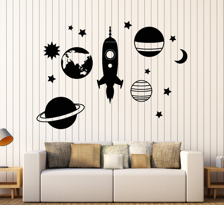 Vinyl Wall Decal Space Rocket Planet Stars Children's Room Decor Stickers Unique Gift (1255ig)