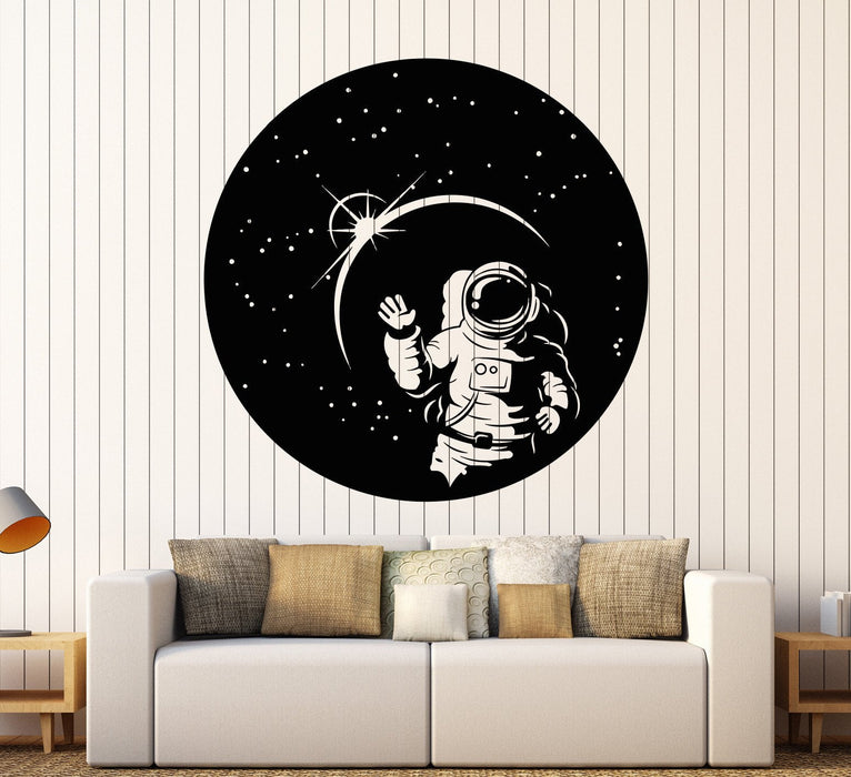 Vinyl Wall Decal Space Suit Astronaut Stars Full Moon Stickers Unique Gift (1488ig)