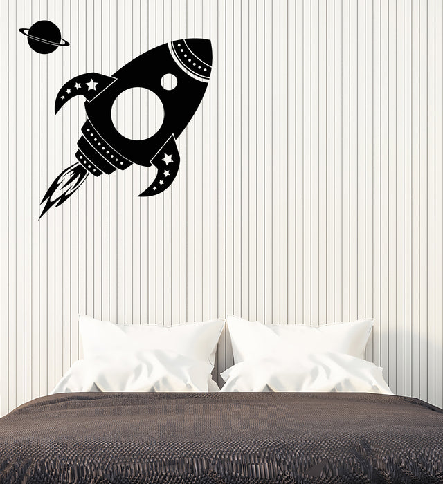 Vinyl Wall Decal Cartoon Space Rocket Planet Astronaut For Kids Room Stickers (3753ig)