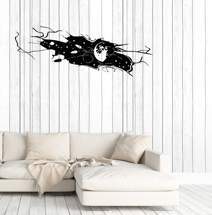 Vinyl Wall Decal Space Rocket Planet Earth Wall Crack Children's Room Stickers (3949ig)