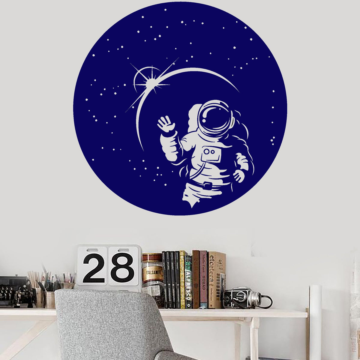 Vinyl Wall Decal Space Suit Astronaut Stars Full Moon Stickers Unique ...