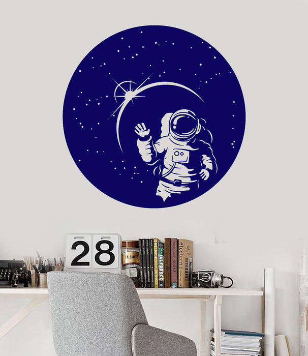 Vinyl Wall Decal Space Suit Astronaut Stars Full Moon Stickers Unique Gift (1488ig)