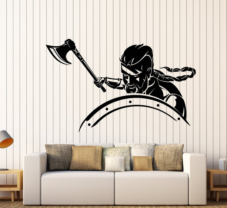 Vinyl Wall Decal Viking Warrior With Ax Shield Stickers (2345ig)