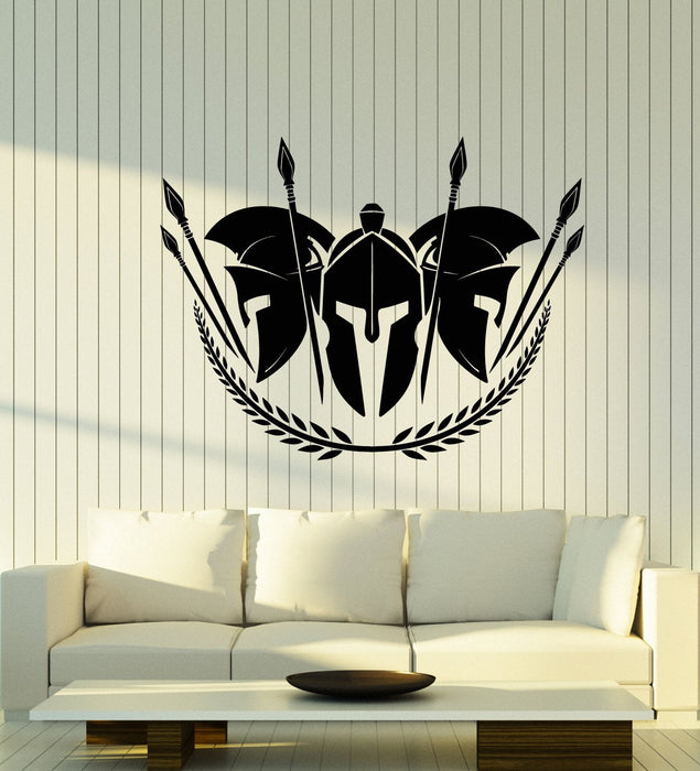 Vinyl Wall Decal Spartan Warriors Helmet Spear Stickers (2854ig)