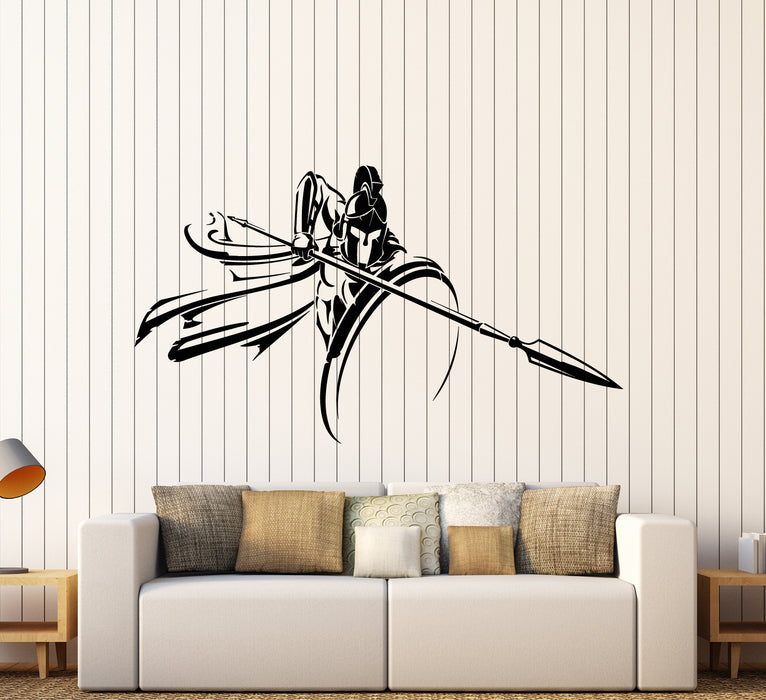 Autocollant mural en vinyle abstrait guerrier spartiate avec bouclier lance (3381ig) 