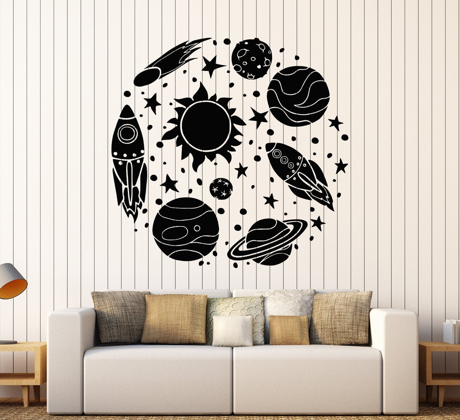 Vinyl Wall Decal Rocket Astronaut Cartoon Sun Space Planets Stickers U ...