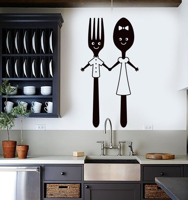 Vinyl Wall Decal Funny Spoon and Fork Kitchen Restaurant Dining Room Stickers Unique Gift (ig4942)