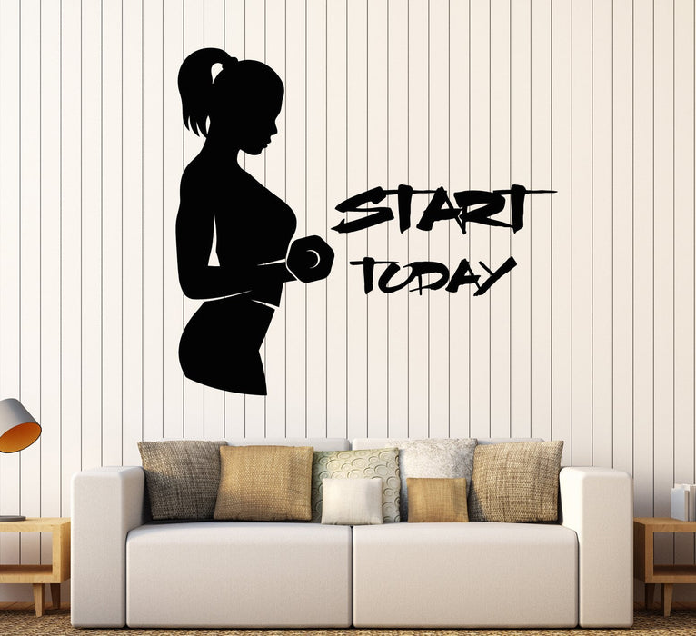 Vinyl Wall Decal Gym Fitness Girl Start Today Words Quote Logo Stickers (2146ig)
