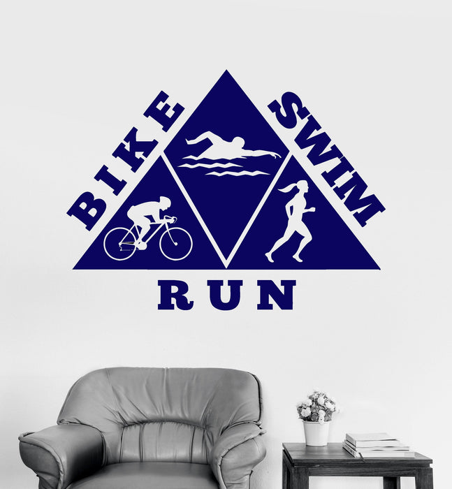Triathlon Triangle Swim Cycle Run Vinyl Wall Decal Healthy Lifestyle Sports Sticker Mural Unique Gift