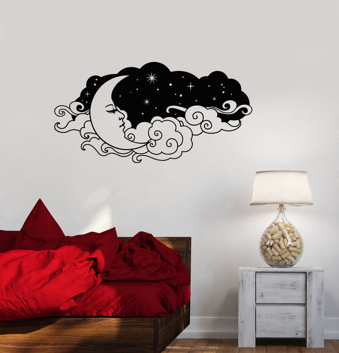 Autocollant mural en vinyle avec croissant de ciel et nuages ​​pour décoration de chambre (3745ig)