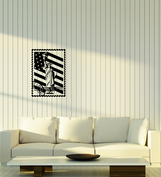 Vinyl Wall Decal Postage Stamp Statue Of Liberty American Flag Stickers (3785ig)